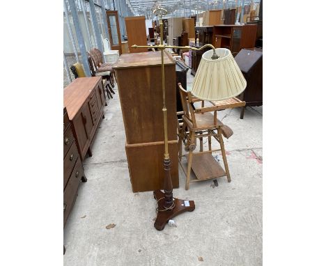 A REGENCY STYLE ADJUSTABLE READING LIGHT WITH BRASS POLE, ON MAHOGANY STAND 