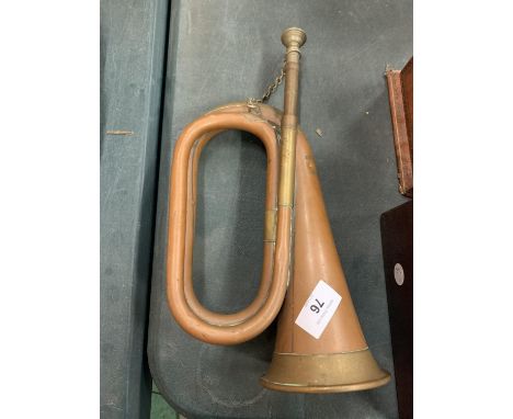 A VINTAGE BRASS MAYERS AND HARRISON BUGLE 
