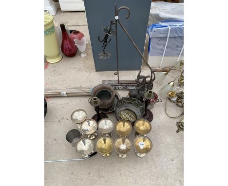 A VINTAGE WALL BRACKET, GOBLETS, COPPER PLANTERS ETC 