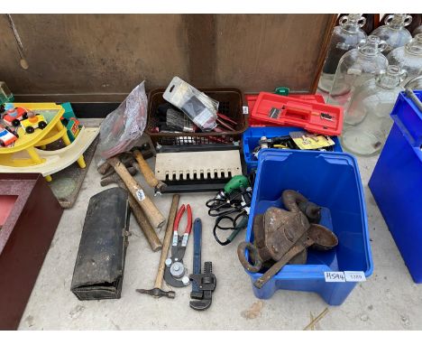 VINTAGE TOOLS - HAMMERS, PULLEY, PAINT BRUSHES ETC 