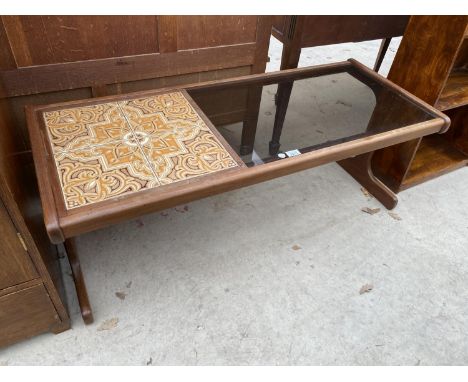 A RETRO TILE TOPPED TEAK COFFEE TABLE 