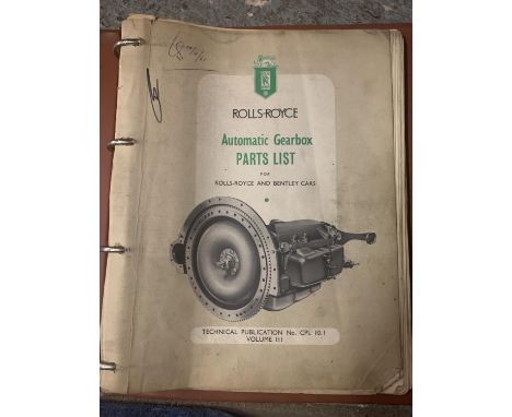 A ROLLS ROYCE WORKSHOP 'GEAR BOX PARTS LIST' MANUAL 