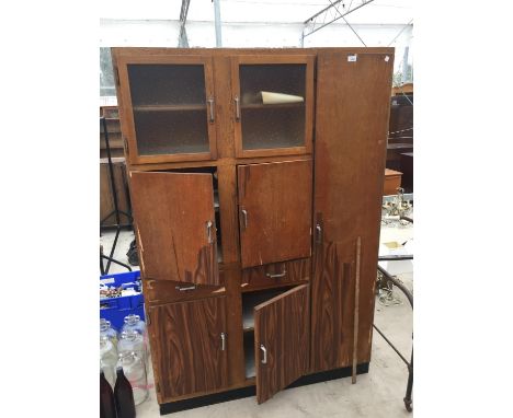 A LARGE VINTAGE WOODEN KITCHEN UNIT, HEIGHT 185CM, WIDTH 125CM, DEPTH 42CM 