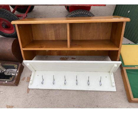 A PINE SHELF AND A COAT RACK 