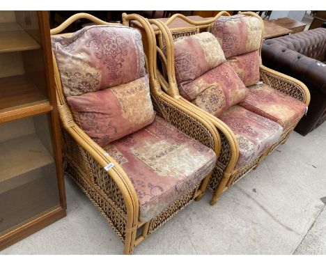 A BAMBOO CONSERVATORY ARMCHAIR AND TWO SEATER SOFA 