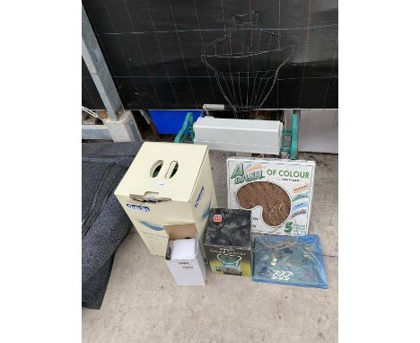 CARPET TILES, A WIRE MANNEQUIN, DUVET ETC 