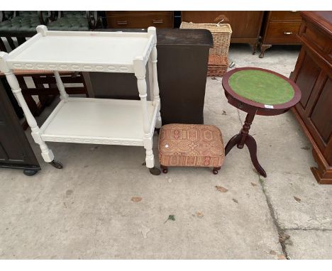 A WINE TABLE, DINNER TROLLEY AND A CABRIOLE LEG STOOL 