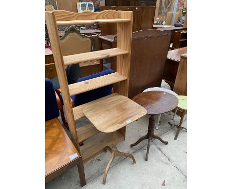 A 19TH CENTURY TRIPOD TABLE WITH MAHOGANY TOP, 16x18.5" AND AN OVAL TABLE ON QUARTETTO BASE 