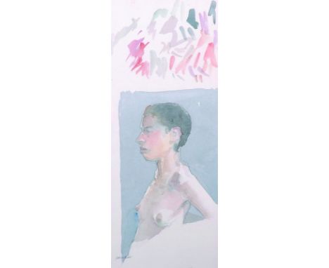 Derek (20th Century) British. Bust Portrait of a Naked Young Lady, Watercolour, Signed in Pencil, 14" x 5.75".
