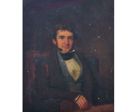 Circle of John Linnell (1792-1882) British. Portrait of a Seated Man, Oil on Board, 9" x 7".