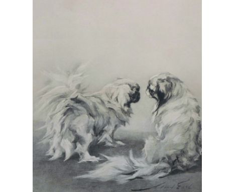 Maud Earl (1864-1943) British. Two Pekingese in an Interior, Print, Signed in Pencil, overall 13.75" x 11.5".