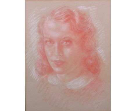 Ulrika Scott Forbes (20th Century) British. Portrait of Claudia Thompson (1942), Chalk, Inscribed on the reverse, 15.75" x 12