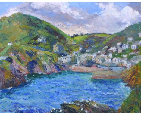 Margaret Graeme Niven (1906-1997) British. "Polperro Harbour", Oil on Panel, Signed, 13" x 16". Provenance; Exhibited, ROI, 1