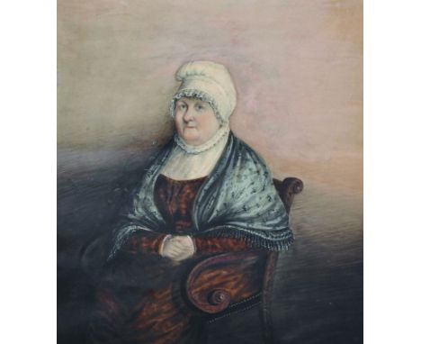 19th Century English School. Portrait of a Seated Lady, Watercolour, 15" x 13.5".