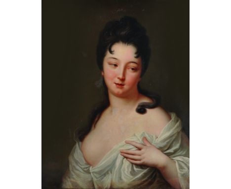 Manner of Pierre Mignard (1612-1695) French. Bust Portrait of a Lady, Wearing a White Blouse, Oil on Canvas, 27" x 21.75".
