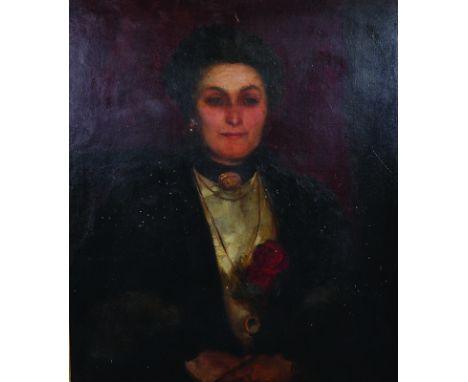 19th Century English School. Portrait of a Lady, Oil on Canvas, Indistinctly Signed with Initials 'H M', 30" x 25".