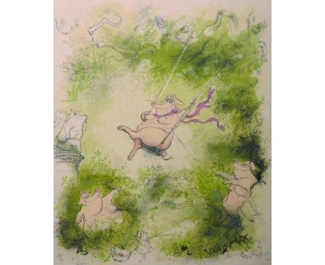 Ronald Searle (1920 - 2011) British. "Swinger", Lithograph, Signed, Inscribed and numbered 76/99 in Pencil, stamped 'Michel C