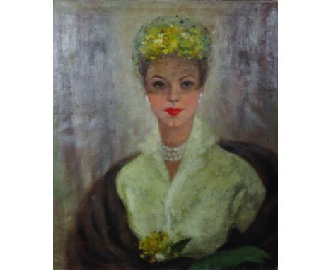 Wedel (20th Century) European. Portrait of an Elegant Lady, Oil on Canvas, Signed, Unframed, 30" x 25".