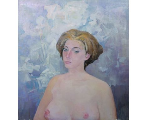 Victor Andreivitch Gertzenok (1934-   ) Russian. Bust Portrait of a Naked Lady, Oil on Canvas, Unframed, 31" x 27.5".