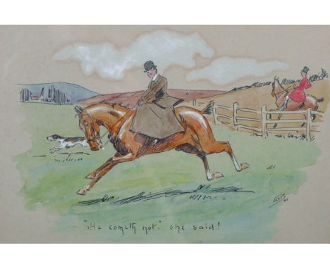 V... L... C... Booth (19th - 20th Century) British. "He Cometh Not, She Said", a Hunting Scene, Watercolour and Ink, Signed a