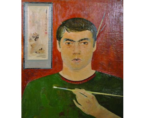 20th Century Russian School. Portrait of an Artist, Oil on Canvas, Unframed, 22.5" x 19".