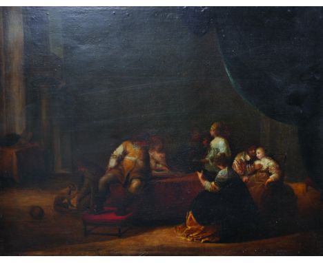 Circle of Cornelis Van Poelenburgh (1586-1667) Dutch. Elegant Figures Playing Musical Instruments, in an Interior, with a Man