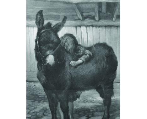 Wallace R... Hester (1866-c.1923) British. "Sold", a Young Girl with her Pet Donkey, Mezzotint, Proof, Signed in Pencil, over