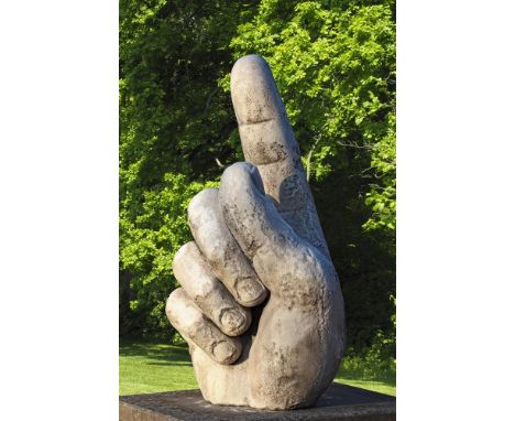 A sculpted marble model of a human hand, 20th century, naturalistically modelled with fingers and thumb to the palm and index