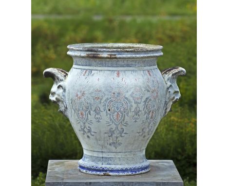 A French emaille enamel decorated twin handled urn, late 19th century, attributed to E. Paris & Cie, Paris, of ovoid form wit