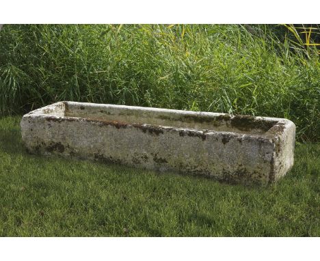 A large Continental carved limestone trough, 18th century, of rectangular form, pierced for drainage at one end, 50cm high, 2