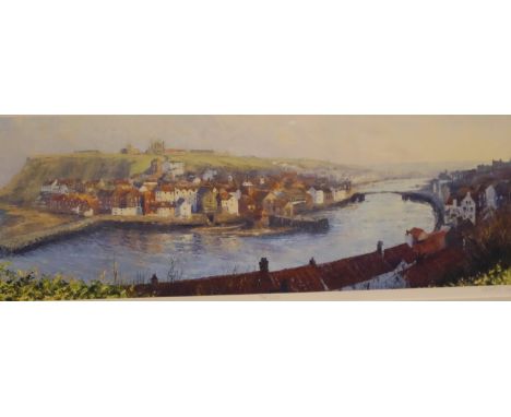 Limited edition print of Whitby Harbour 38/100, 18 x 55 cm. Not available for in-house P&amp;P, contact Paul O'Hea at Mailbox