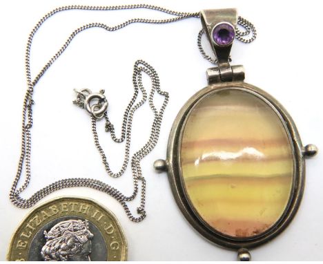 Silver necklace and pendant set with semi precious stones, 16g. P&amp;P Group 1 (£14+VAT for the first lot and £1+VAT for sub
