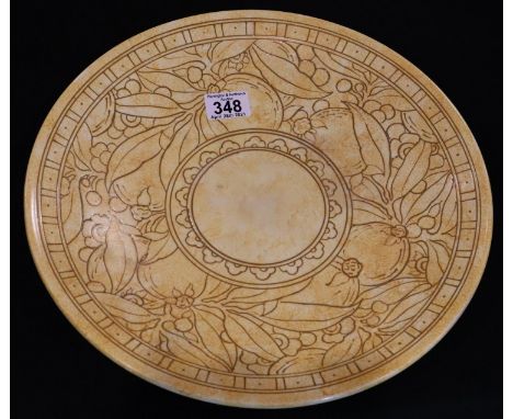 Charlotte Rhead signed Bursley Ware charger, D: 37 cm. P&amp;P Group 3 (£25+VAT for the first lot and £5+VAT for subsequent l