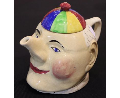 Cricketer teapot, crazed but no damage. H: 16.5cm. P&amp;P Group 2 (£18+VAT for the first lot and £3+VAT for subsequent lots)