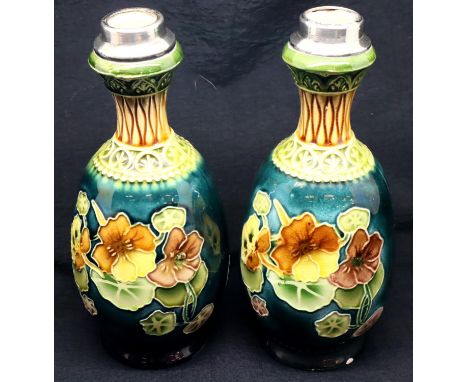 Pair of hallmarked silver topped ceramic vases, H: 16.5 cm. P&amp;P Group 2 (£18+VAT for the first lot and £3+VAT for subsequ