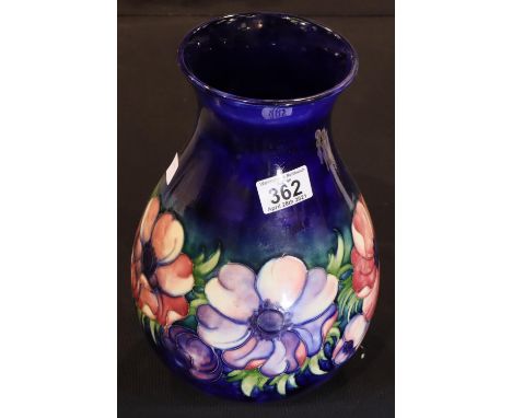 Large blue ground Moorcroft Pansy vase, H: 33 cm. P&P Group 3 (£25+VAT for the first lot and £5+VAT for subsequent lots)Condi