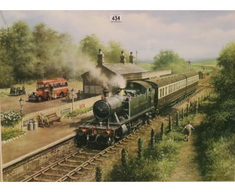 Large framed Railway print by Don Brecon 75 x 57 cm. Not available for in-house P&amp;P, contact Paul O'Hea at Mailboxes on 0