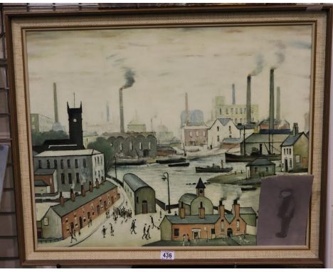 Large framed LS lowry print, Canal and Factories and a drawing after Lowry. P&amp;P Group 3 (£25+VAT for the first lot and £5