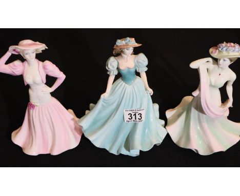 Three Coalport figurines; Kathleen, Summer Days and Summer Romance. H: 21cm. P&amp;P Group 3 (£25+VAT for the first lot and £
