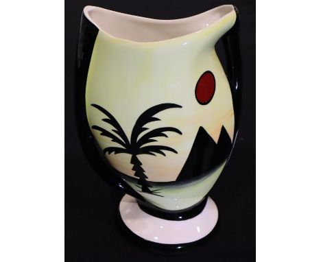 Lorna Bailey twin handed vase in the Pyramids vase, H: 23.5 cm. P&P Group 2 (£18+VAT for the first lot and £3+VAT for subsequ