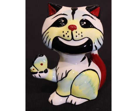 Lorna Bailey cat, Butterfly, H: 13 cm. P&P Group 1 (£14+VAT for the first lot and £1+VAT for subsequent lots)Condition Report