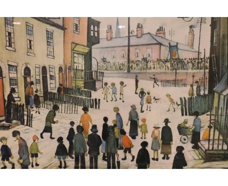 Framed LS Lowry print, A Procession, 50 x 70 cm. Not available for in-house P&amp;P, contact Paul O'Hea at Mailboxes on 01925