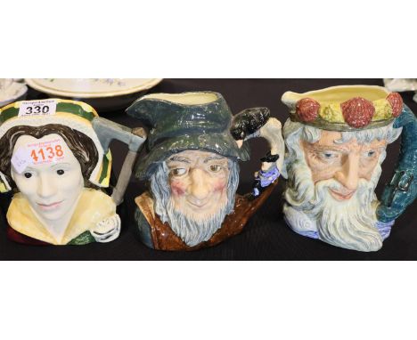 Three Royal Doulton large character jugs. H: 19cm. P&P Group 3 (£25+VAT for the first lot and £5+VAT for subsequent lots)Cond