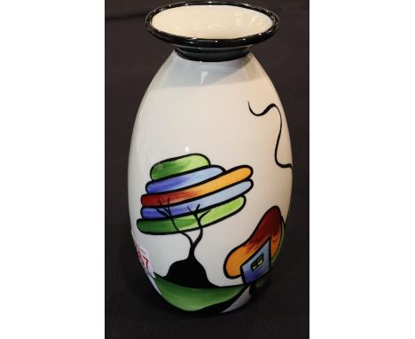 Lorna Bailey lipped vase in the Fantasia Cottage pattern, H: 20 cm. P&P Group 2 (£18+VAT for the first lot and £3+VAT for sub