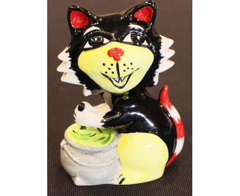 Lorna Bailey cat with Cauldron, limited edition 1/1, H: 14 cm. P&P Group 1 (£14+VAT for the first lot and £1+VAT for subseque