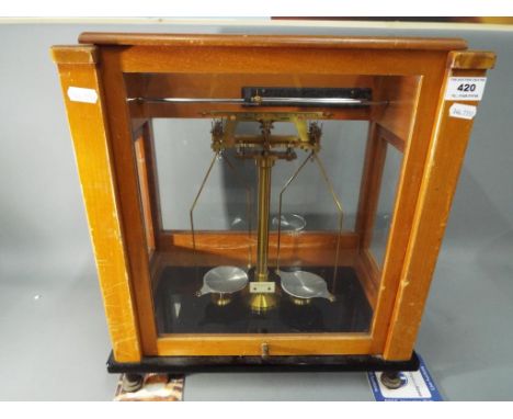 A set of Stanton analytical balance scales, model C.B.3 in glazed wooden case.
