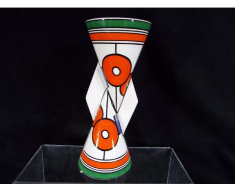 Wedgwood - a Yo-Yo vase decorated in the art deco style of Clarice Cliff, approx 22.5 cm