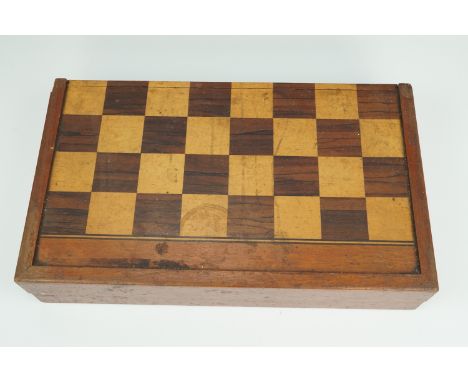 A late 19th / early 20th Century parquetry folding chess and backgammon board / box, 46 cm x 27 cm x 9.5 cm closed