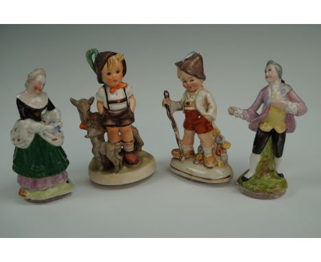 A Hummel "Little Goat Herder" together with three other comical and romantic figurines