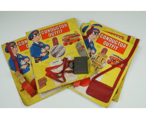 Two vintage Betal Product toy bus "Conductor Outfits", one other (a/f) and four incomplete